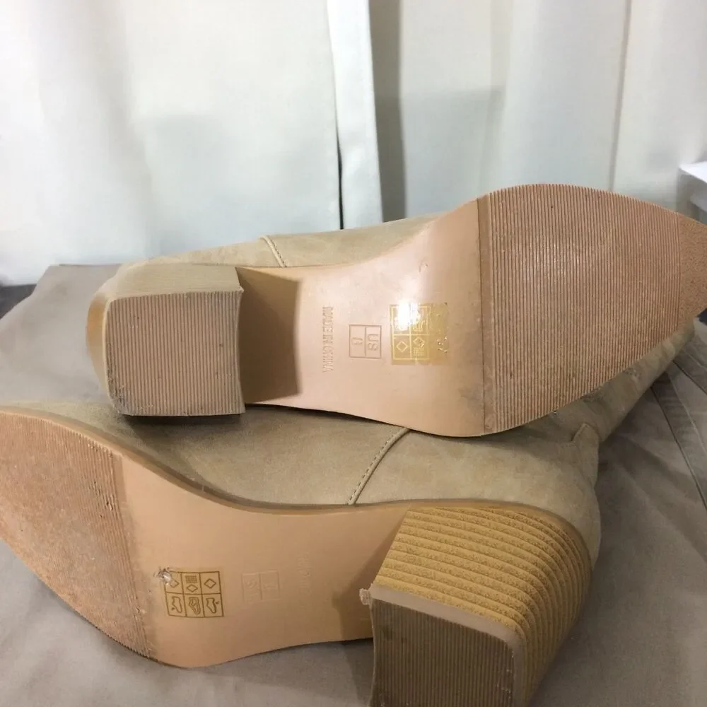 NEW Tan Cowboy Western Boots Embroidered Pointed Toe Faux Leather Size 8 - Picture 6 of 7